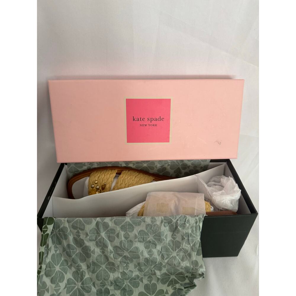 Kate Spade Dock Crystal Raffia Slides 10B NIB Defaced Sandals - Picture 4 of 14